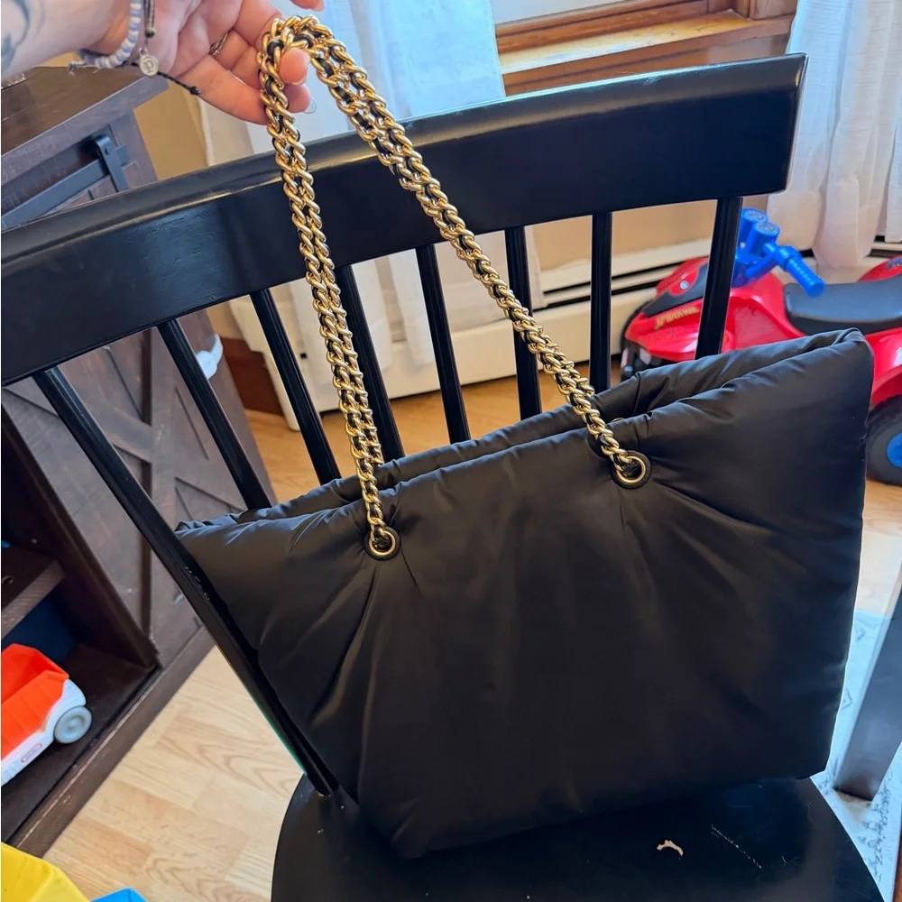 Tory Burch Black Quilted Ella Tote Bag - Picture 5 of 5